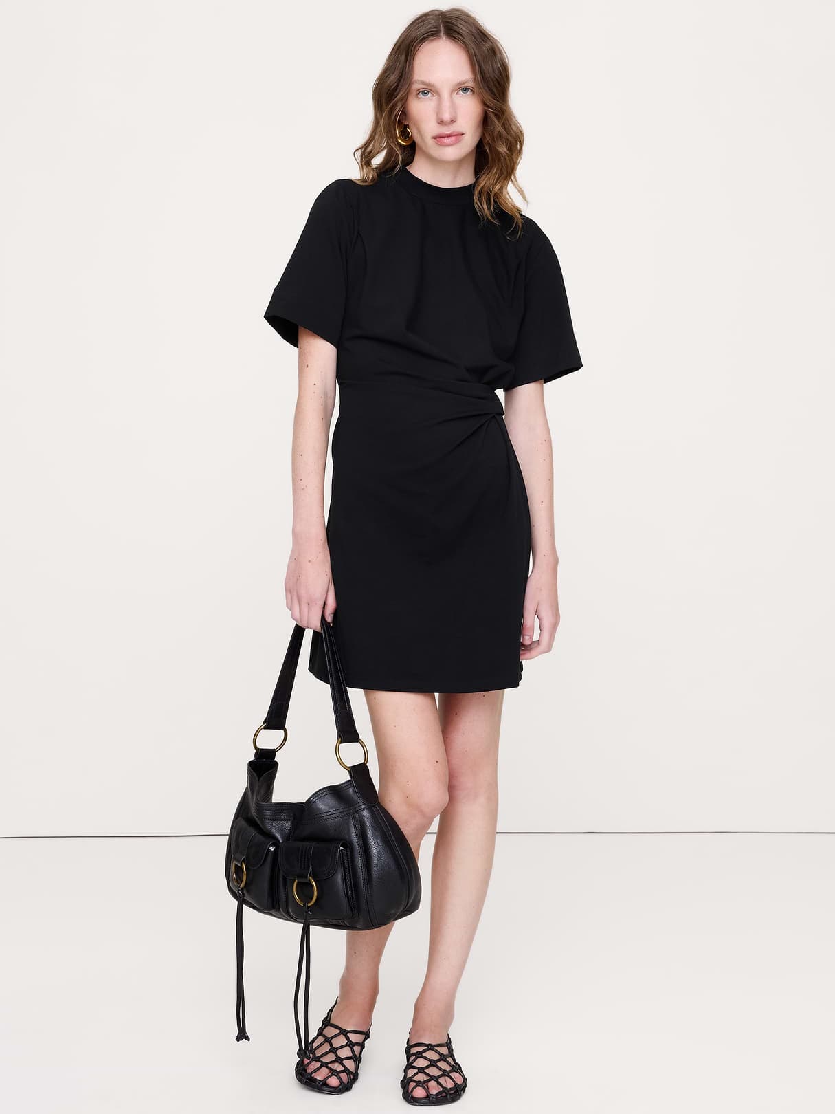 Stretch-Cotton High-Neck Mini Dress