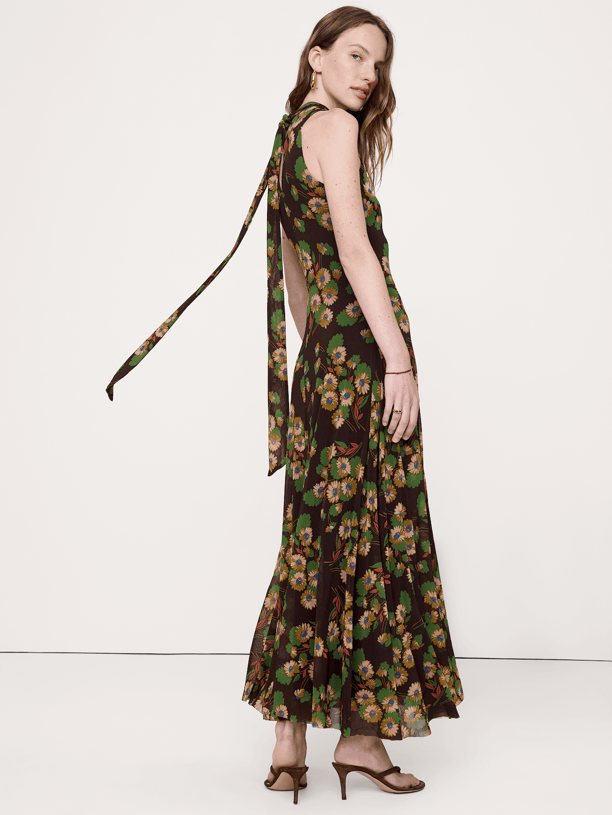 Mesh Tie-Neck Maxi Dress