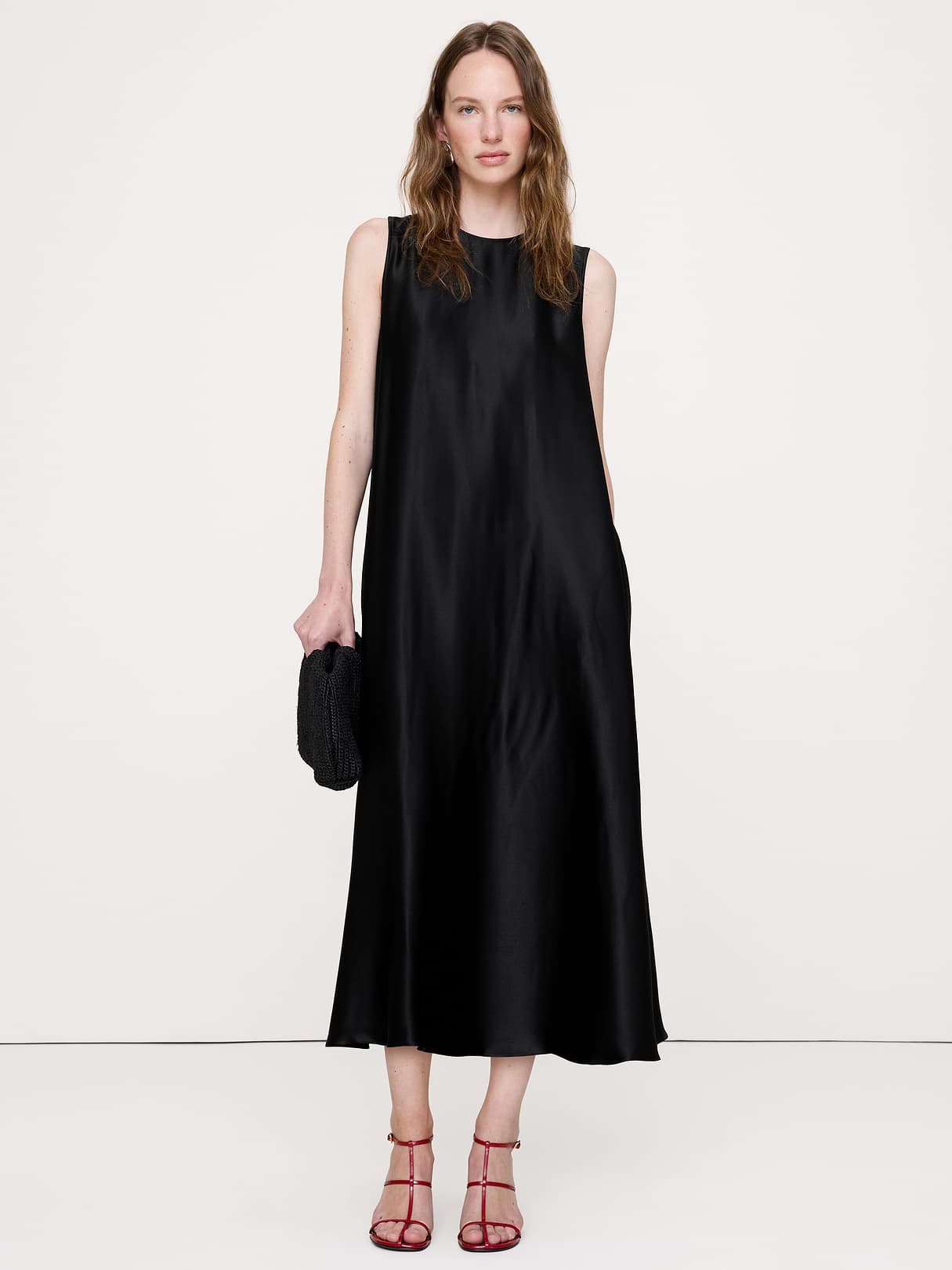 Aurelia Italian Satin Sleeveless Trapeze Dress