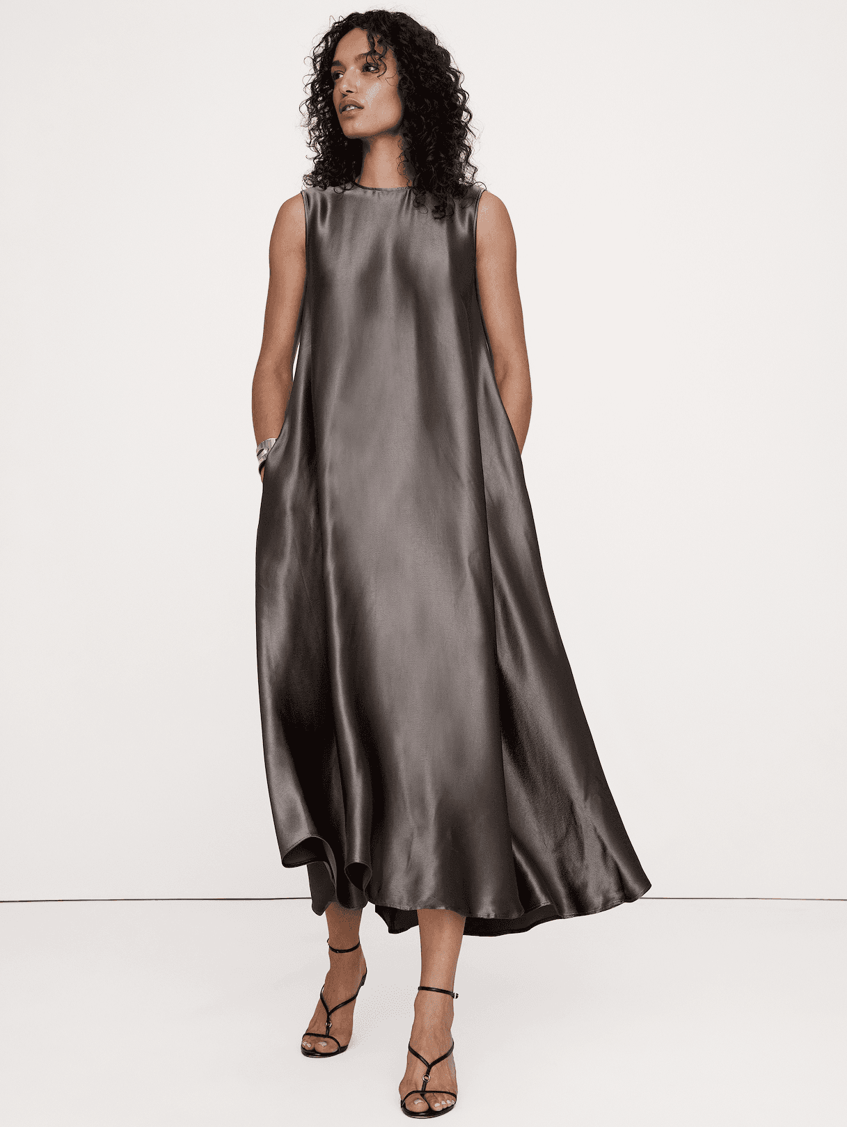Aurelia Italian Satin Sleeveless Trapeze Dress