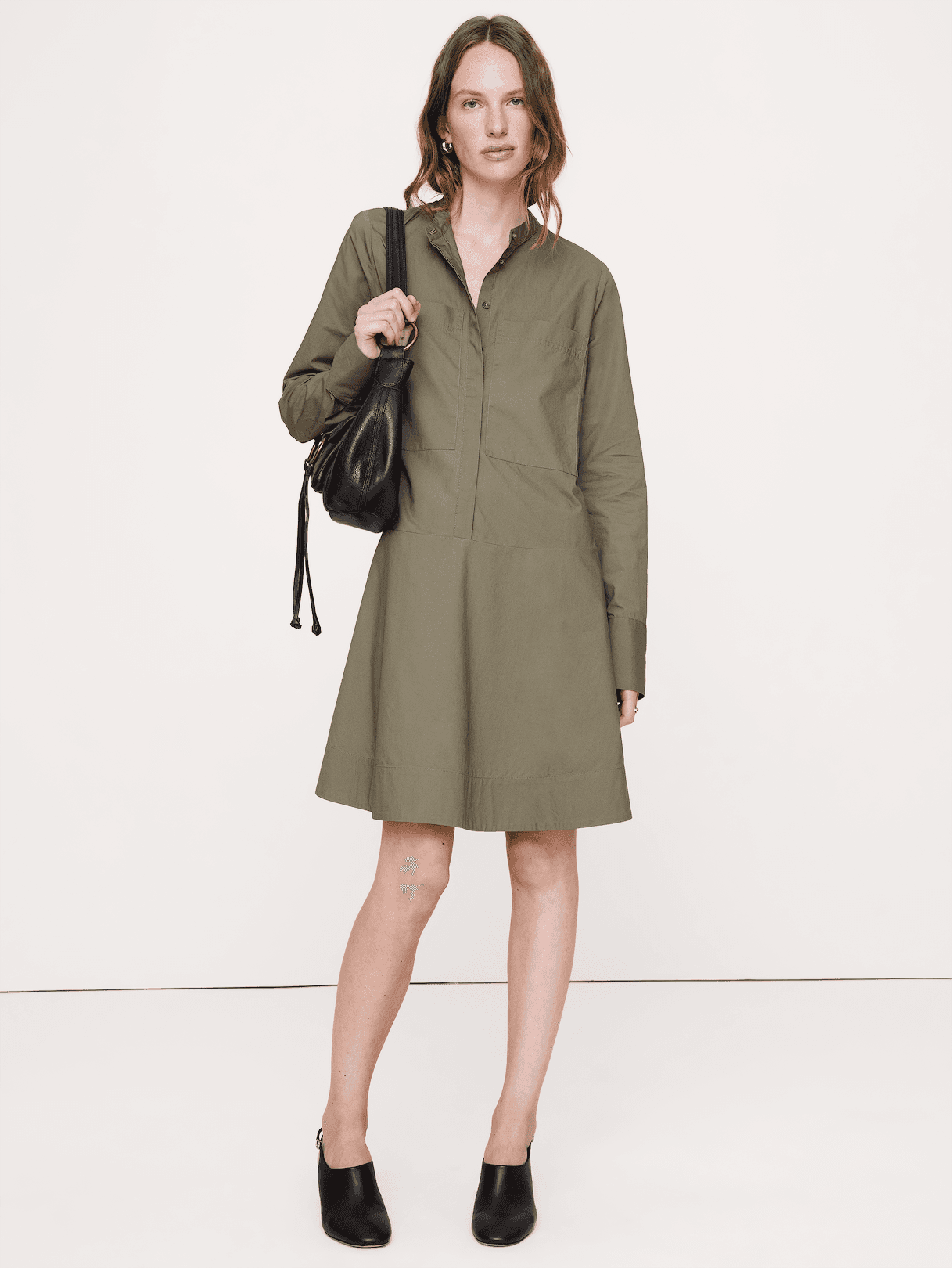 Cotton Trapeze Mini Shirt Dress