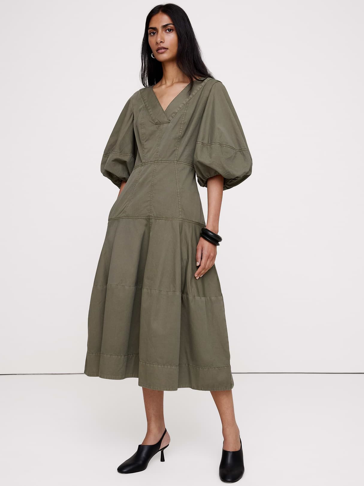Cotton Twill Barrel Midi Dress