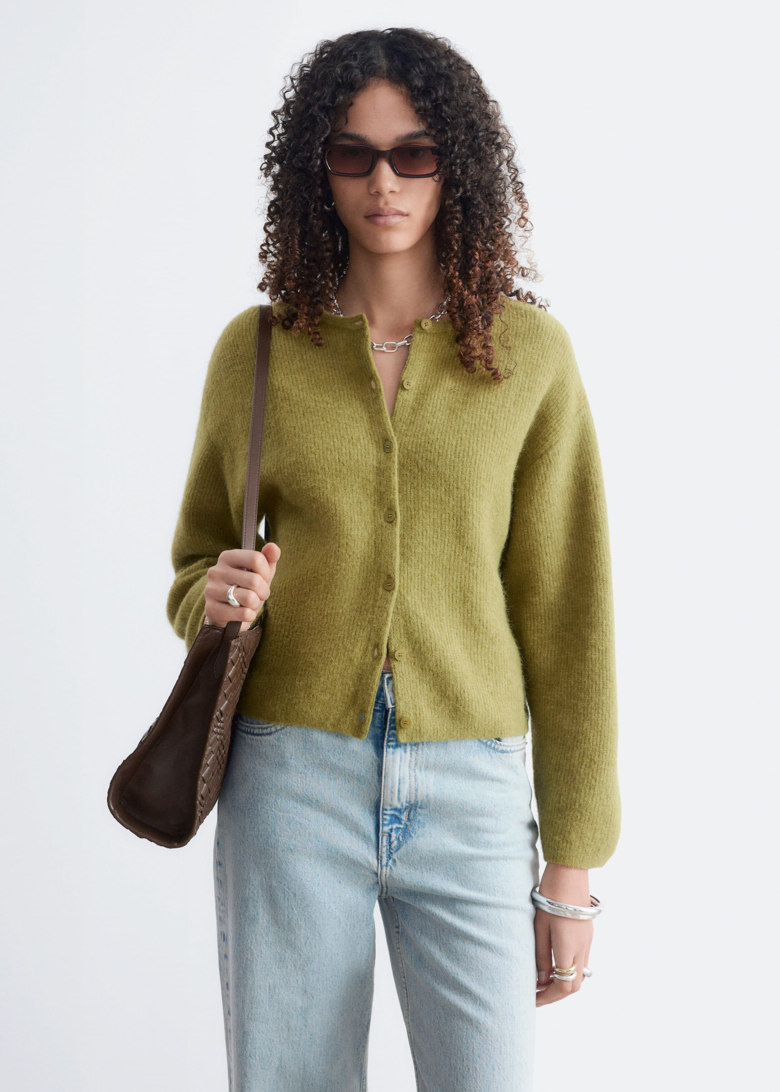 Alpaca-Blend Knitted Cardigan - Green
