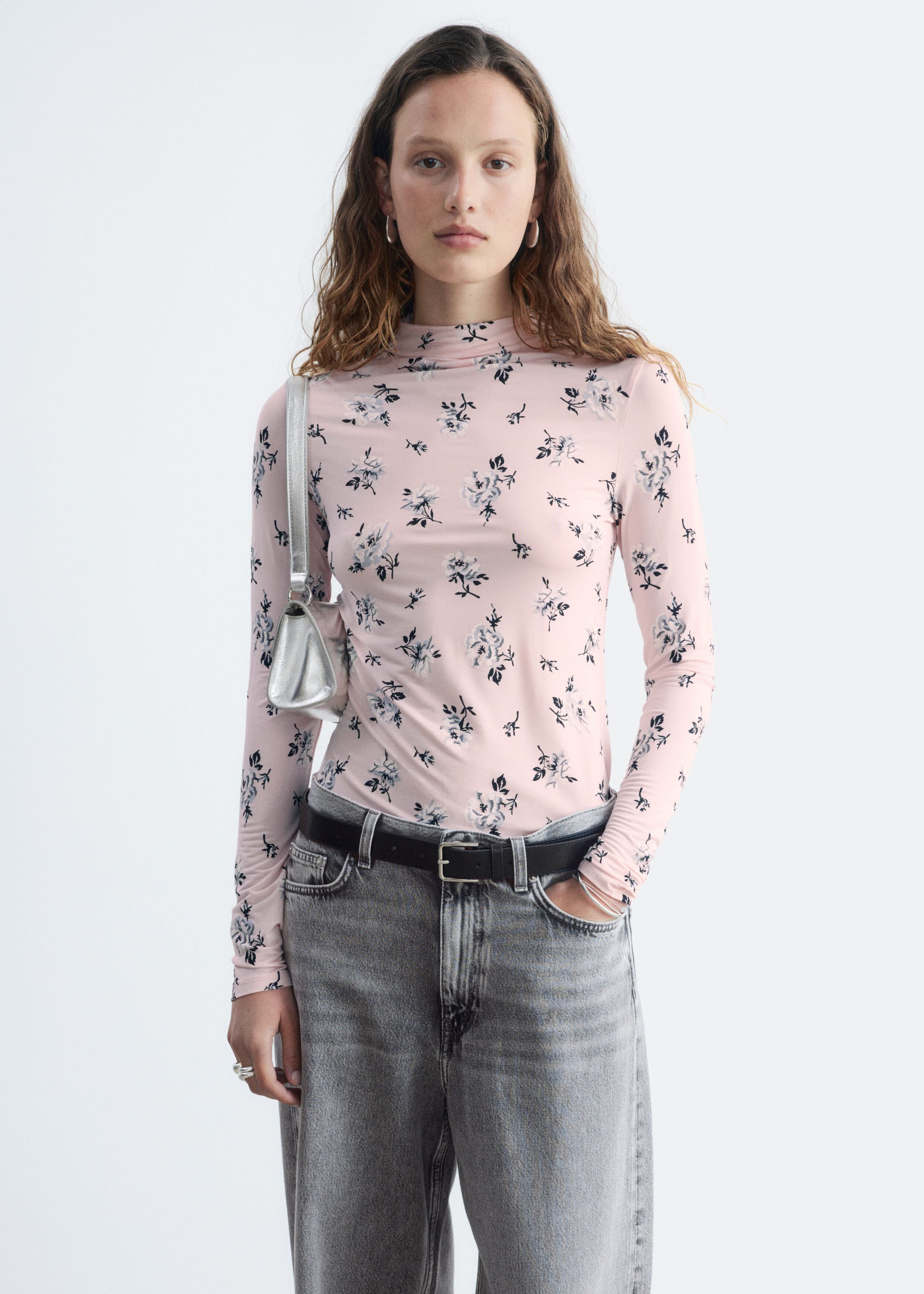 Mock-Neck Top - Pink/Floral