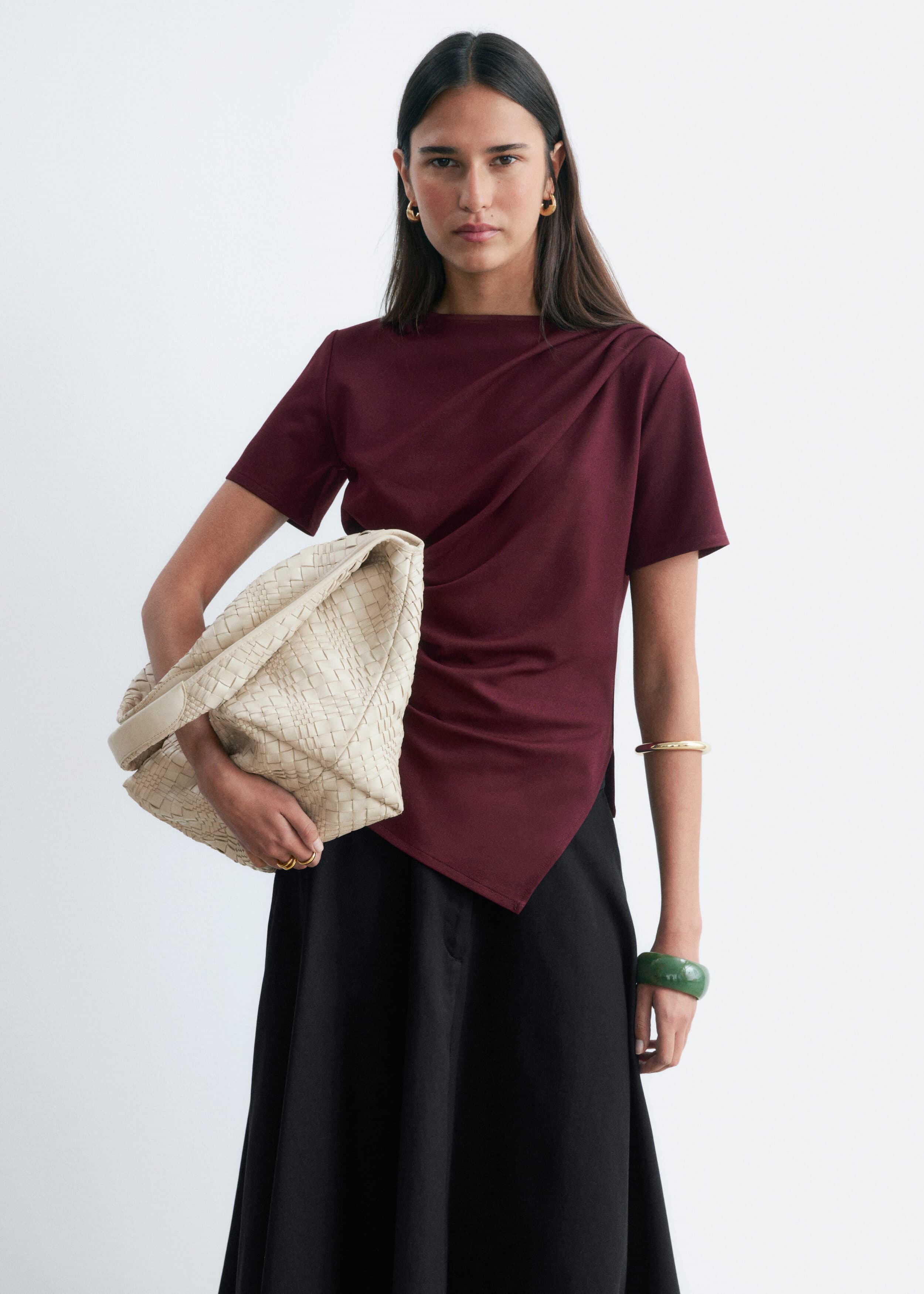 Draped Asymmetric T-shirt - Burgundy