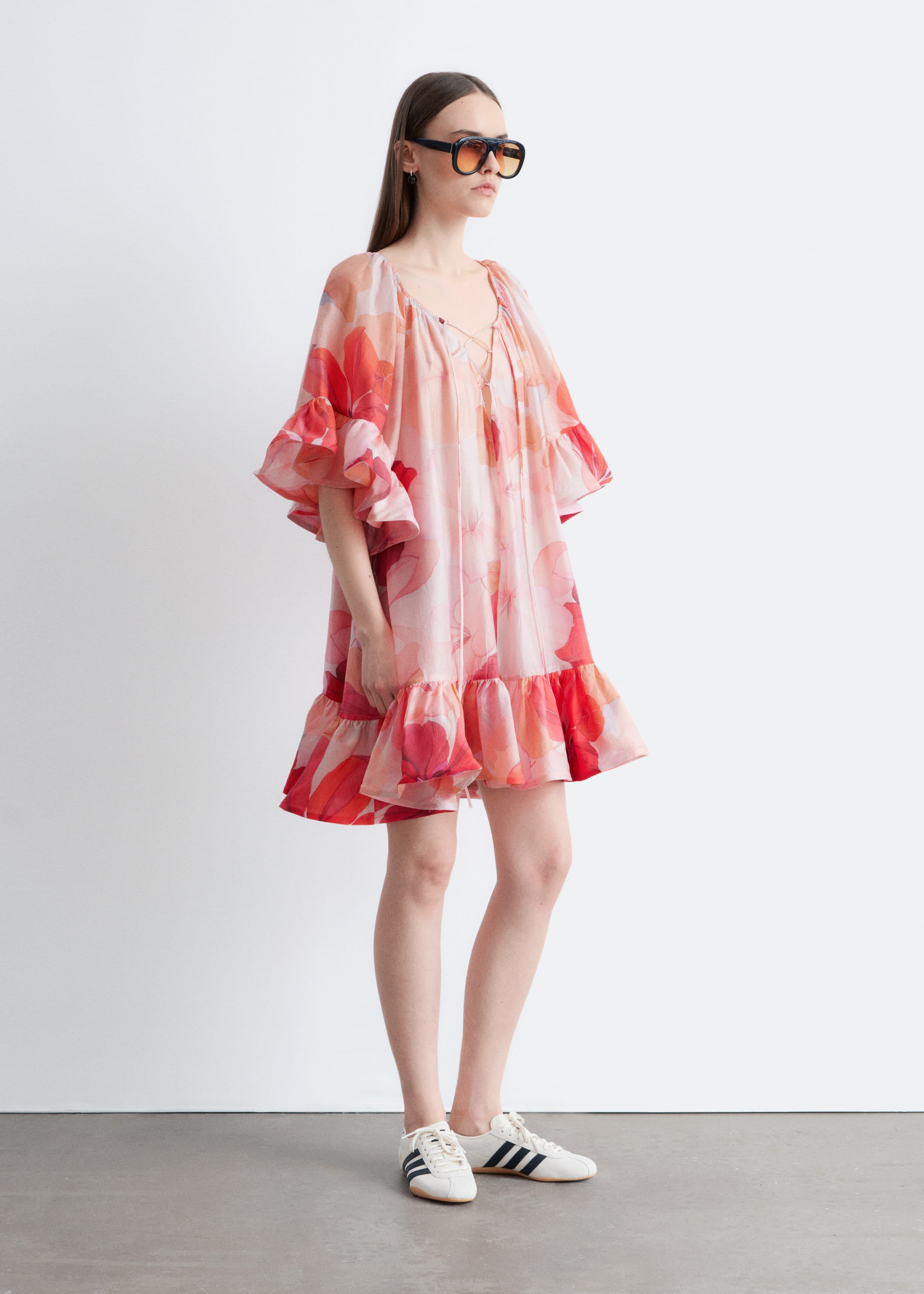 Ruffle Mini Dress - Pink/Red Floral