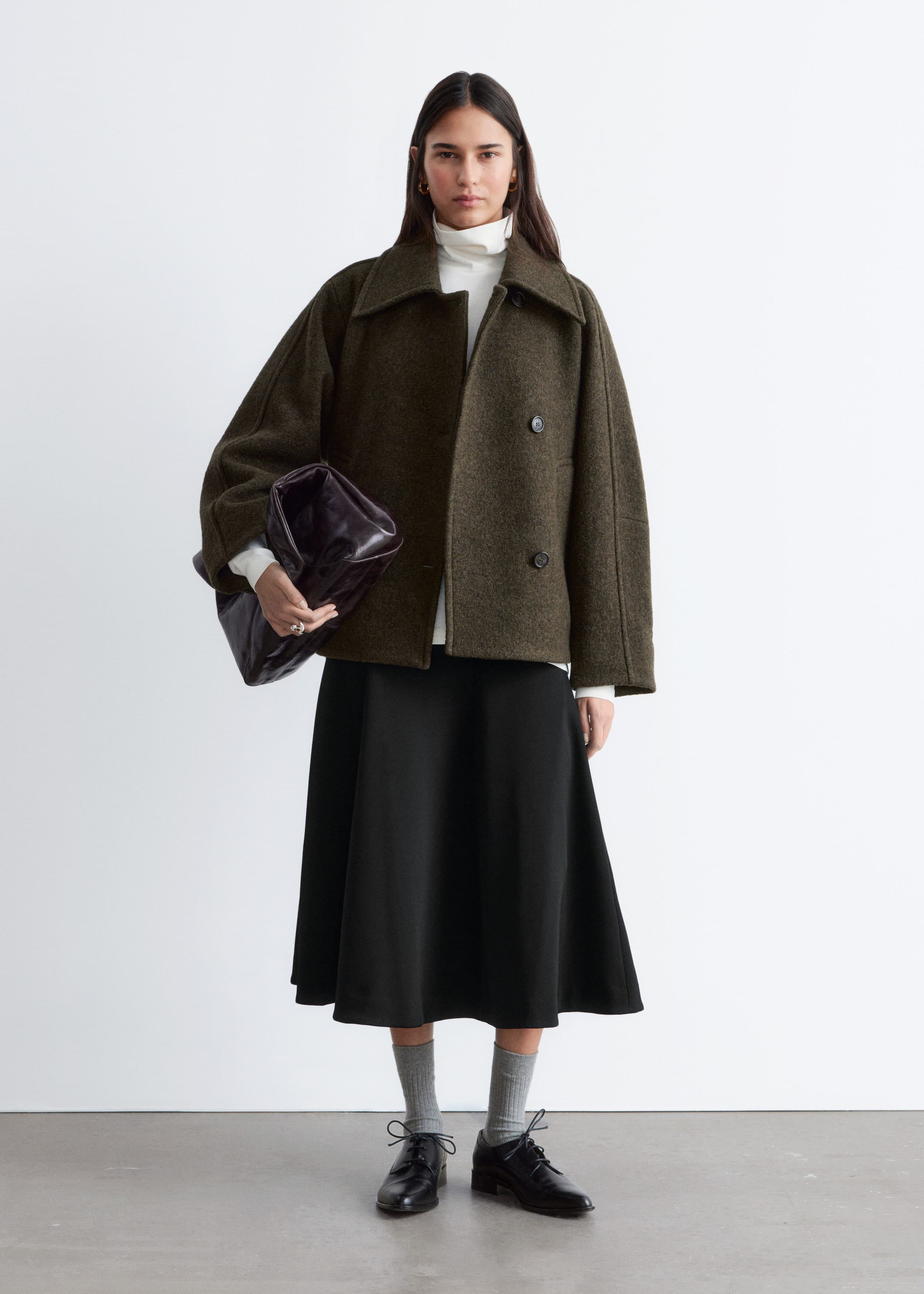 Oversized Wool Jacket - Dark Khaki Green