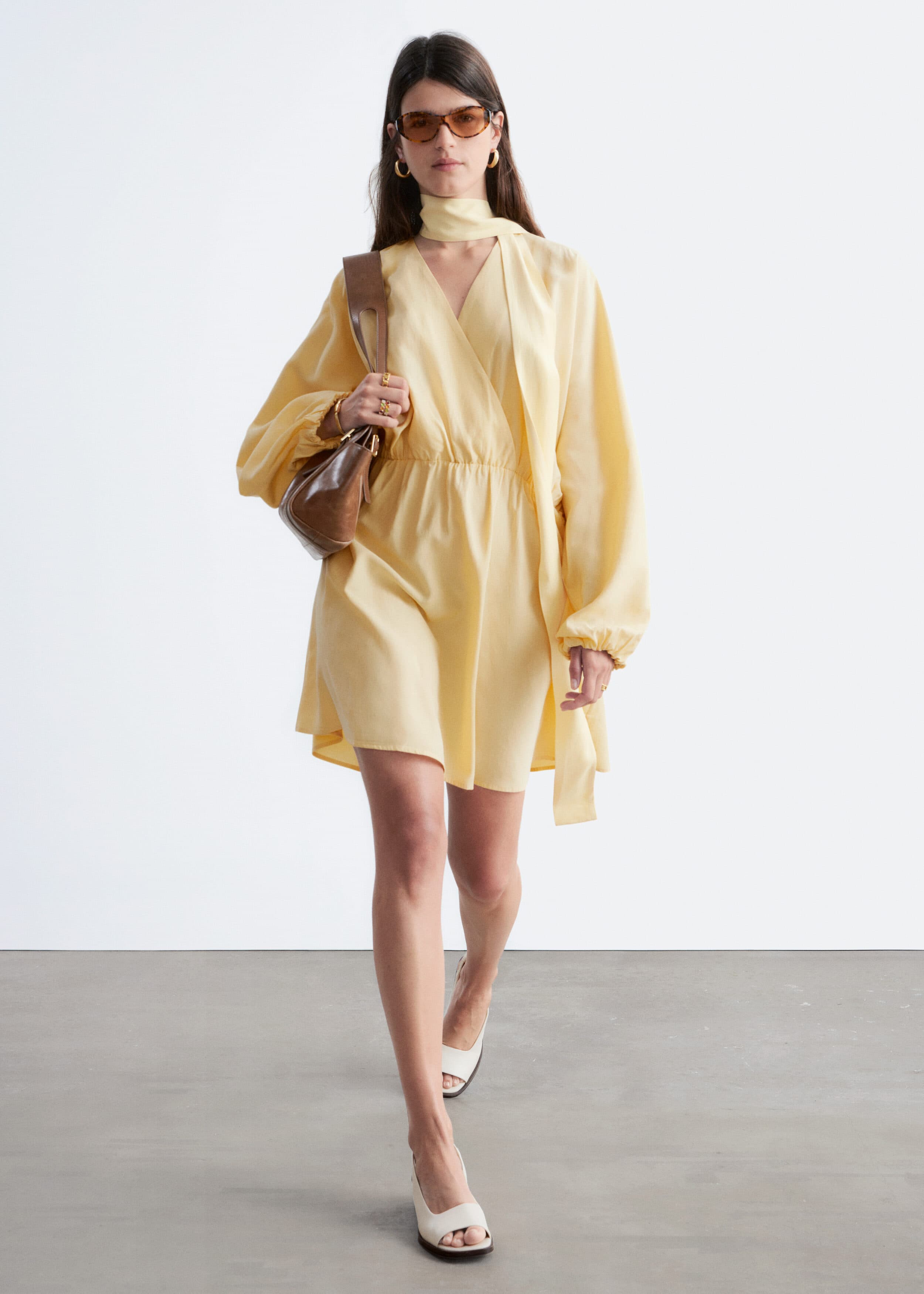 Scarf-Detail Wrap Mini Dress - Yellow