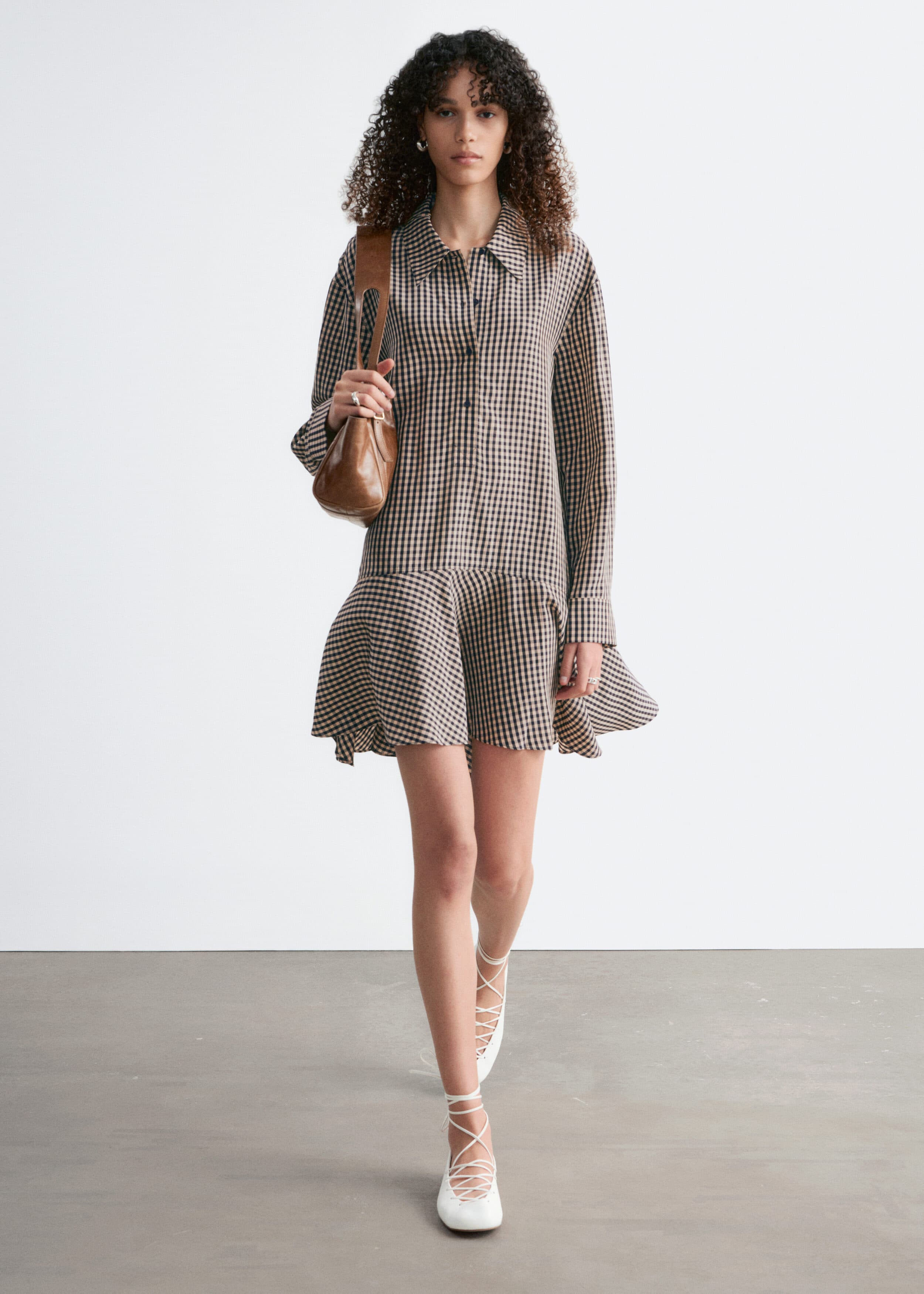 Drop-Waist Shirt Dress - Dark Blue/Gingham Check