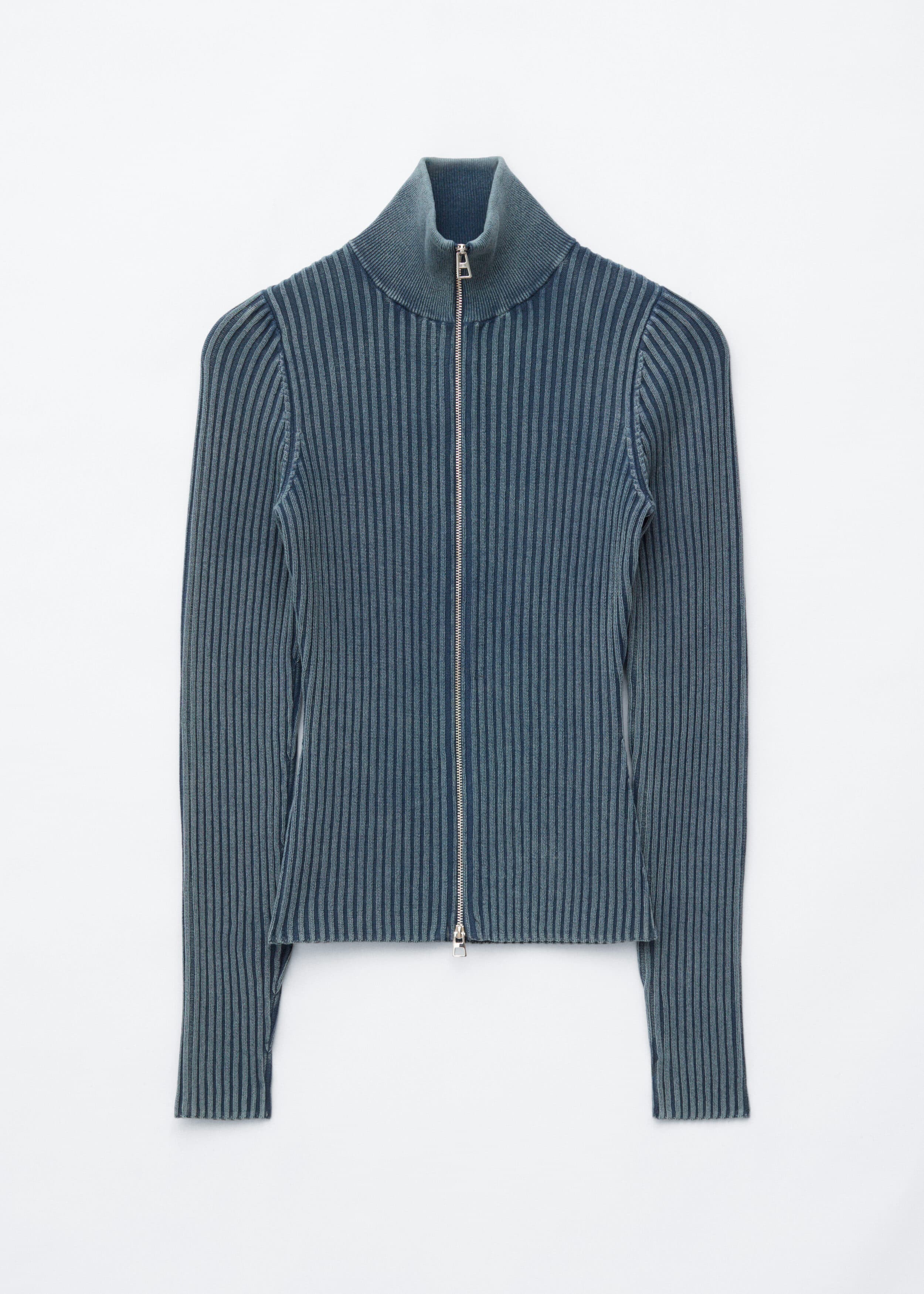 Zip-Up Turtleneck Cardigan - Dark Blue