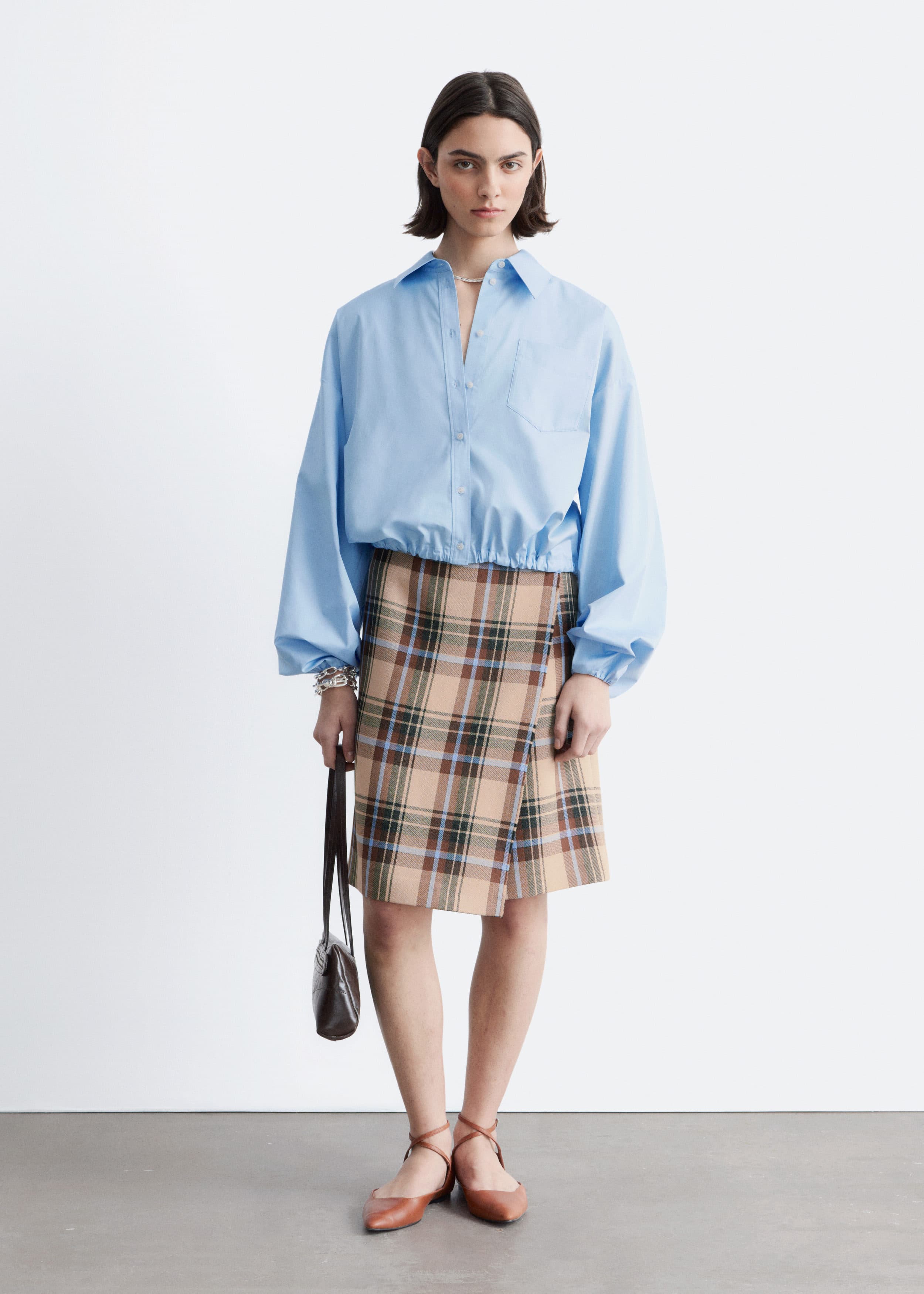 Knee-Length Tartan Wrap Skirt - Beige/Tartan