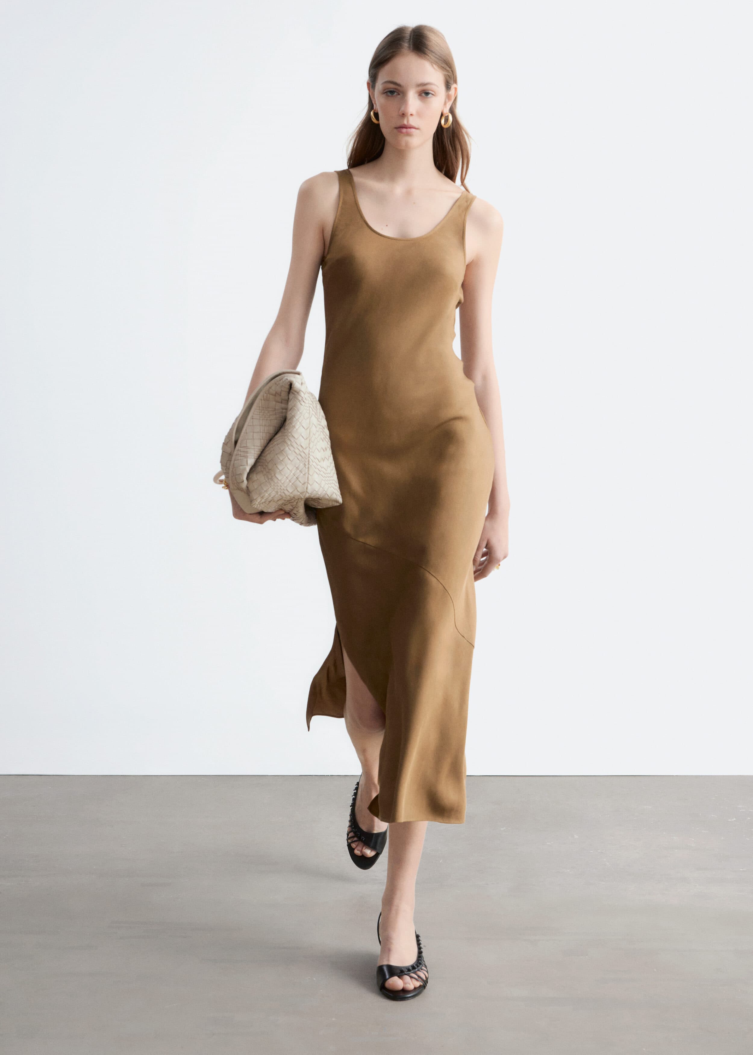 Bias-Cut Midi Dress - Brown