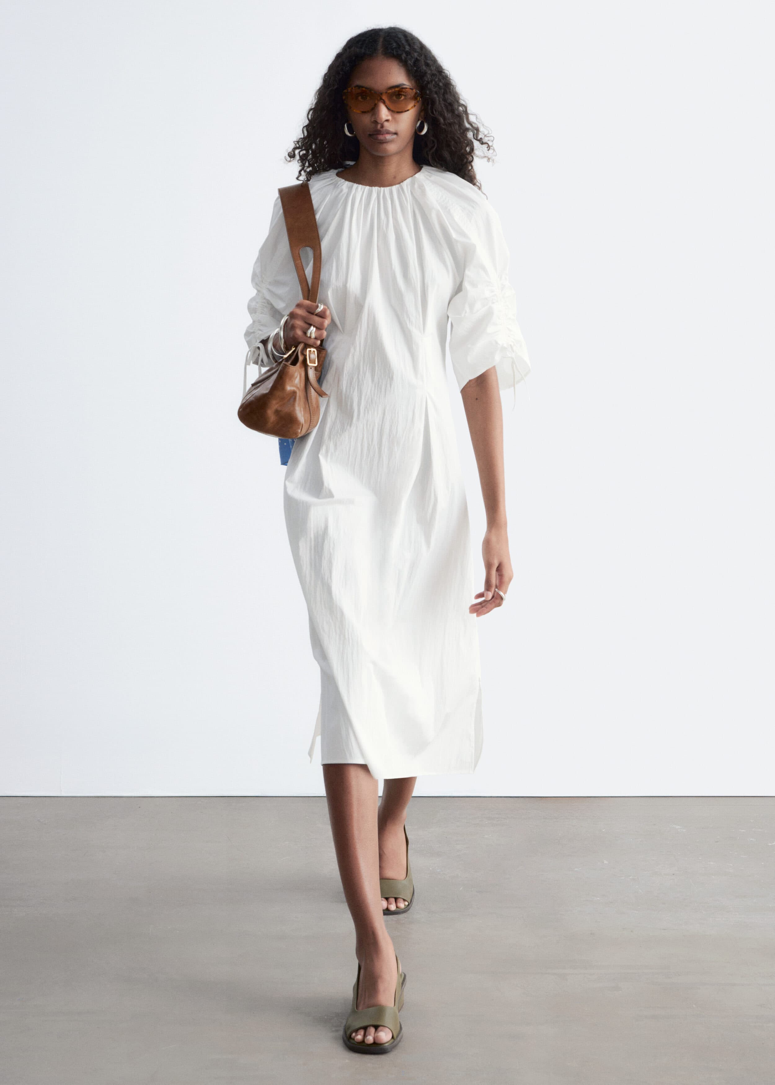 Sculptural Drawstring Midi Dress - White