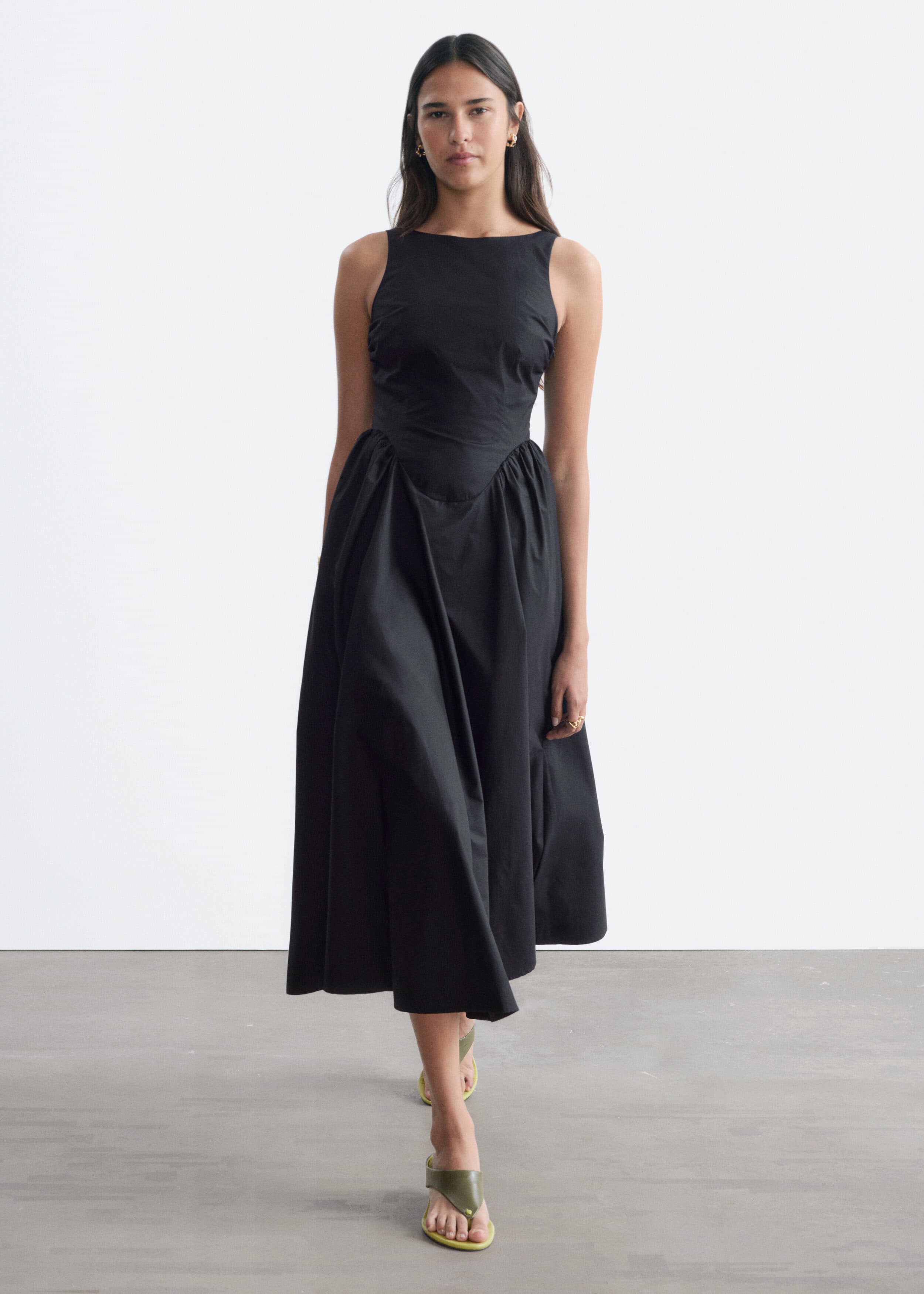 Tie-Back Midi Dress - Black