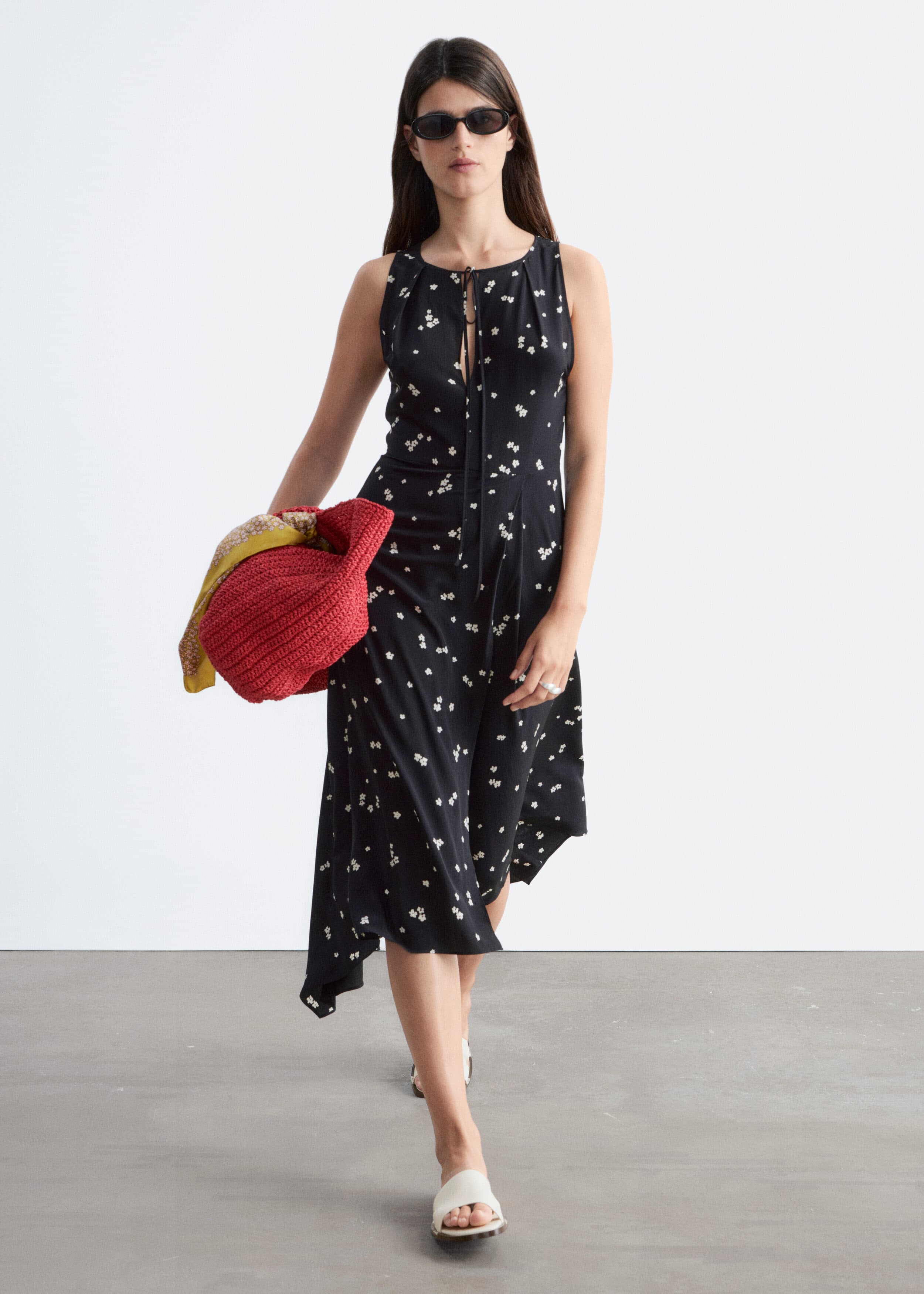 Floral Silk Dress - Black/White Florals