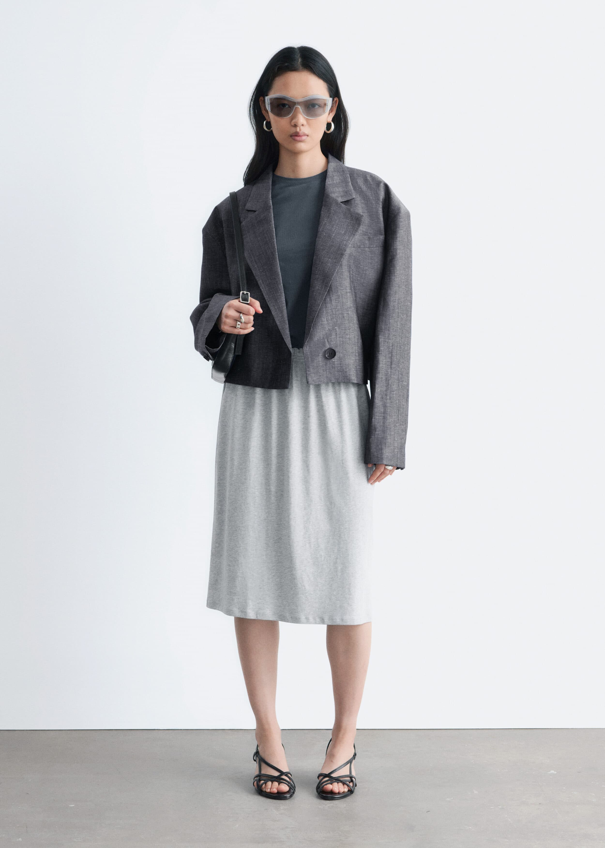 Cotton Jersey Midi Skirt - Grey Melange