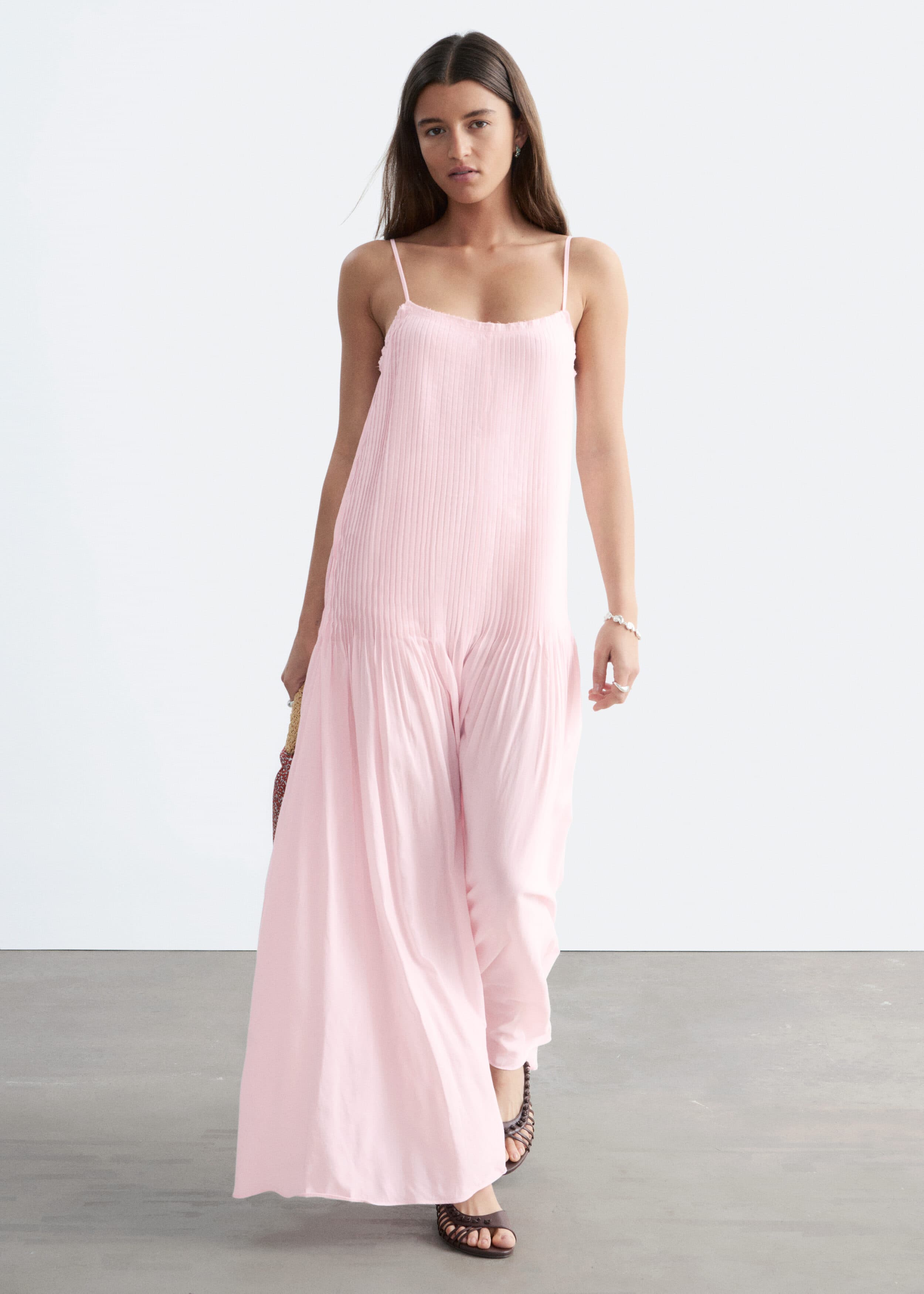 Pleated Bodice Maxi Dress - Pink