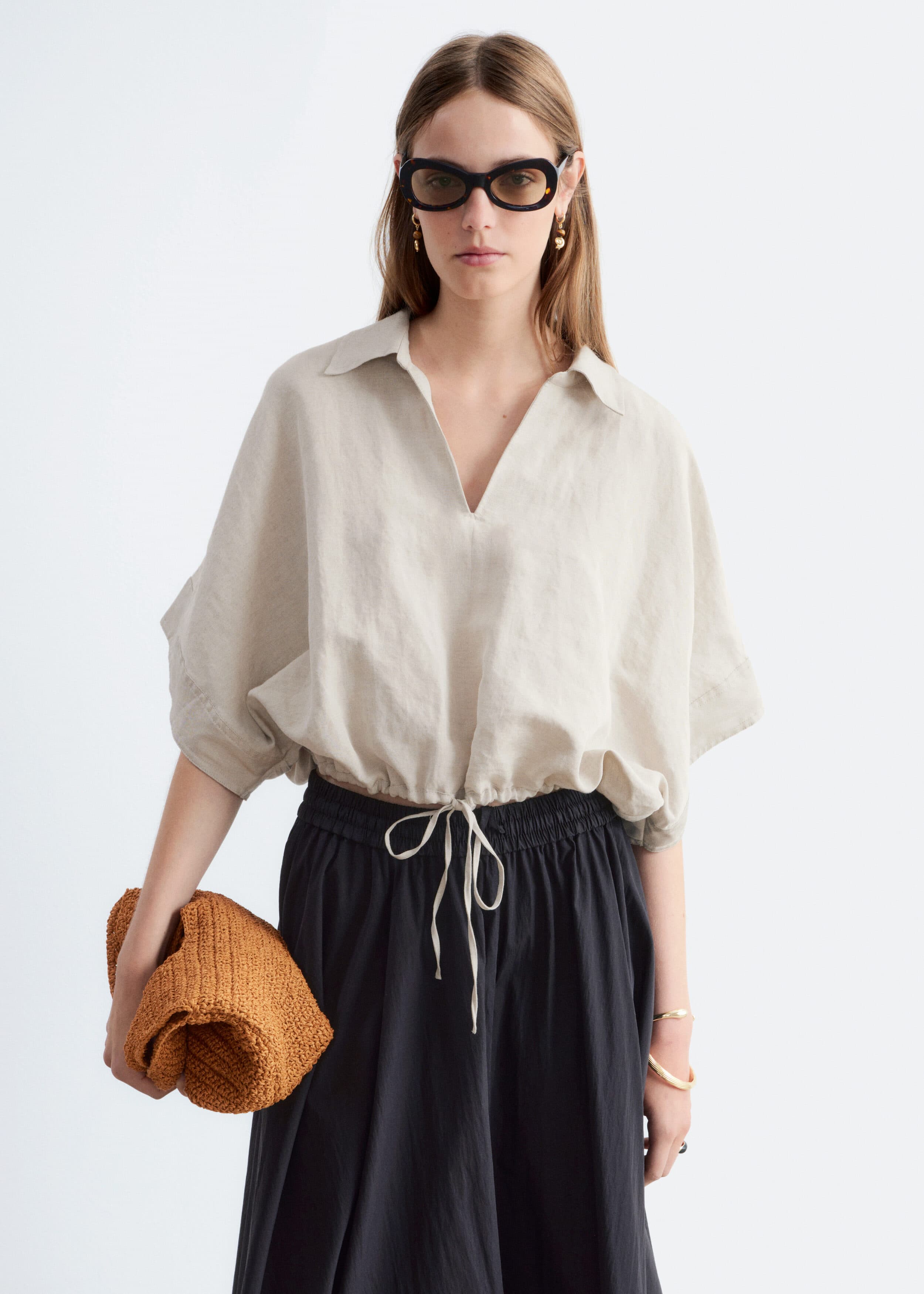 Drawstring Cropped Top - Beige
