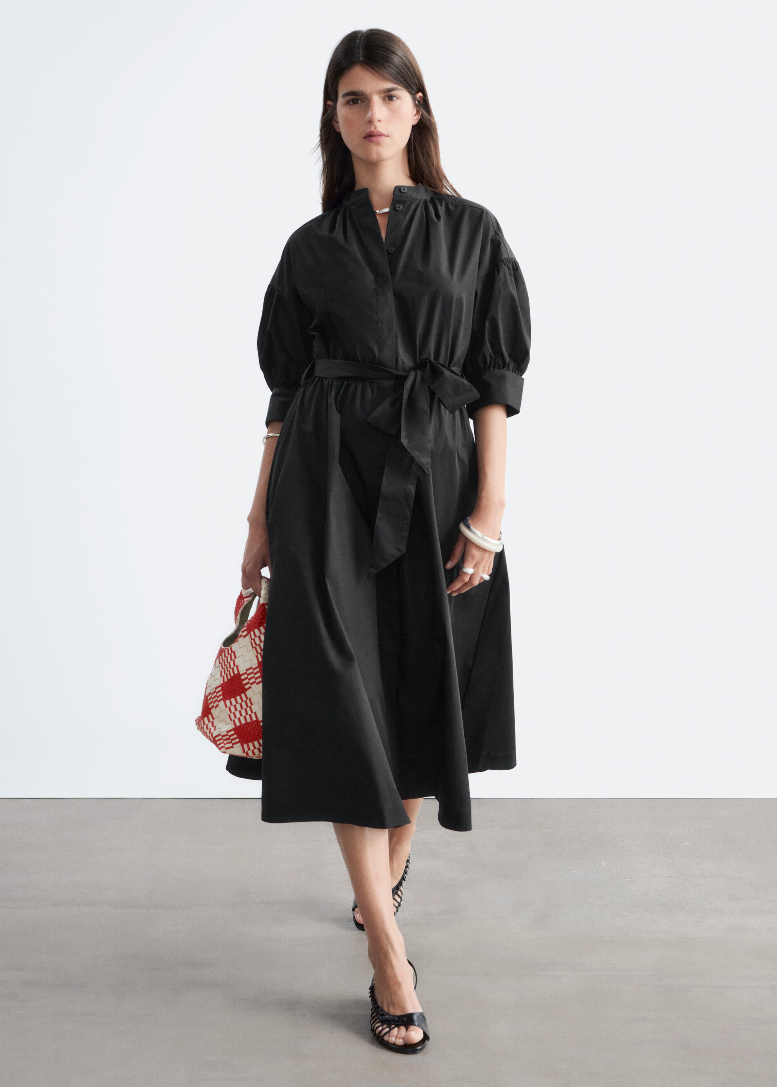 Belted Cotton Dress - Black