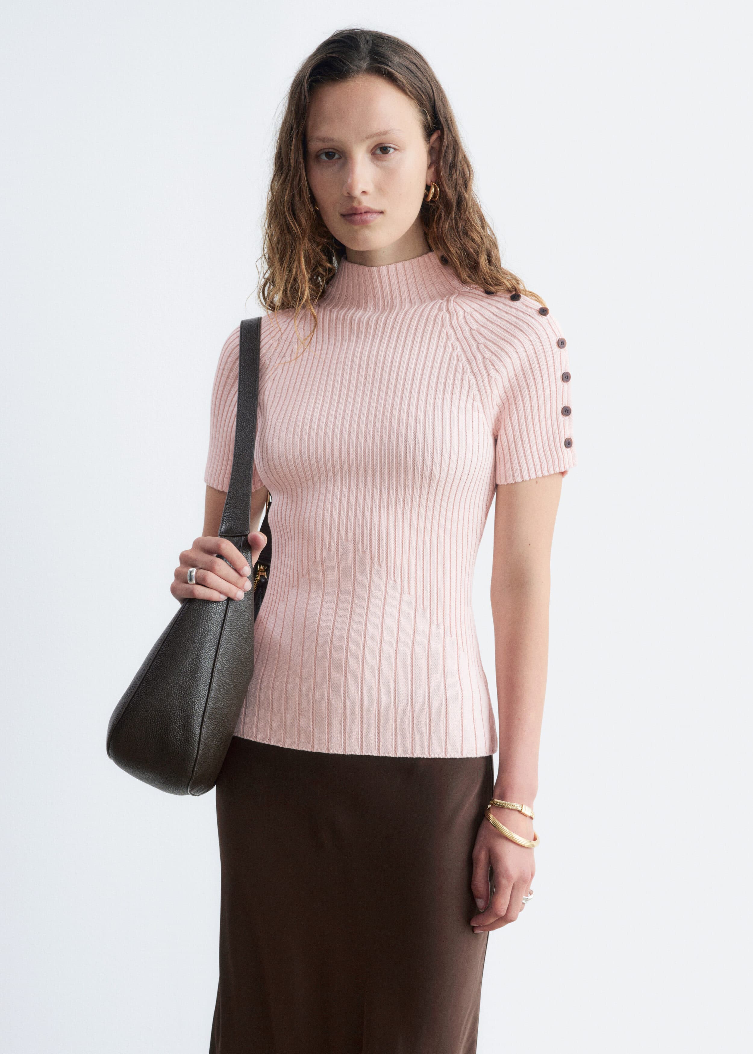 Mock-Neck Ribbed Top - Light Pink
