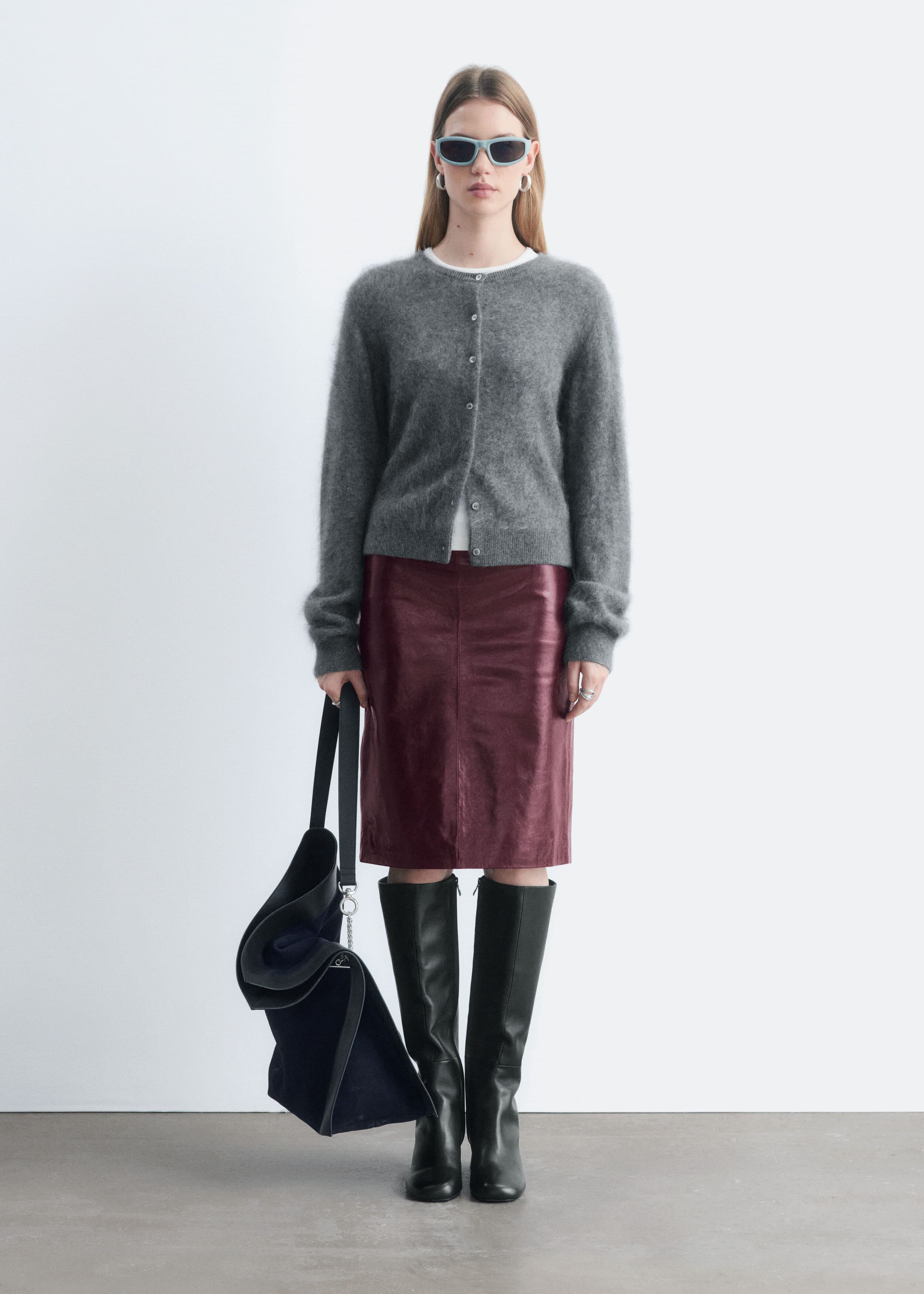 Nappa Leather Pencil Skirt - Burgundy
