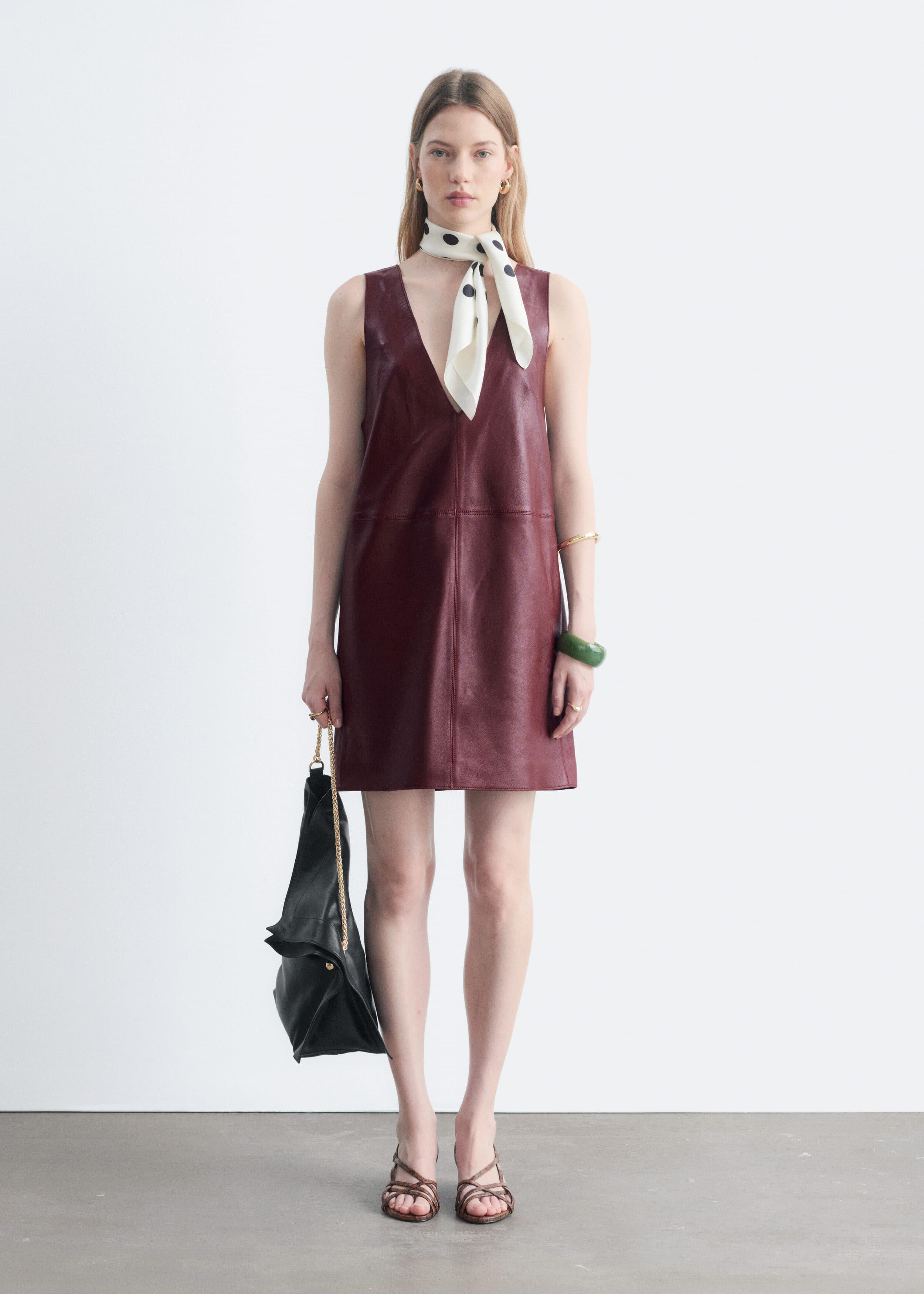 Raw-Edge Leather Dress - Dark Red