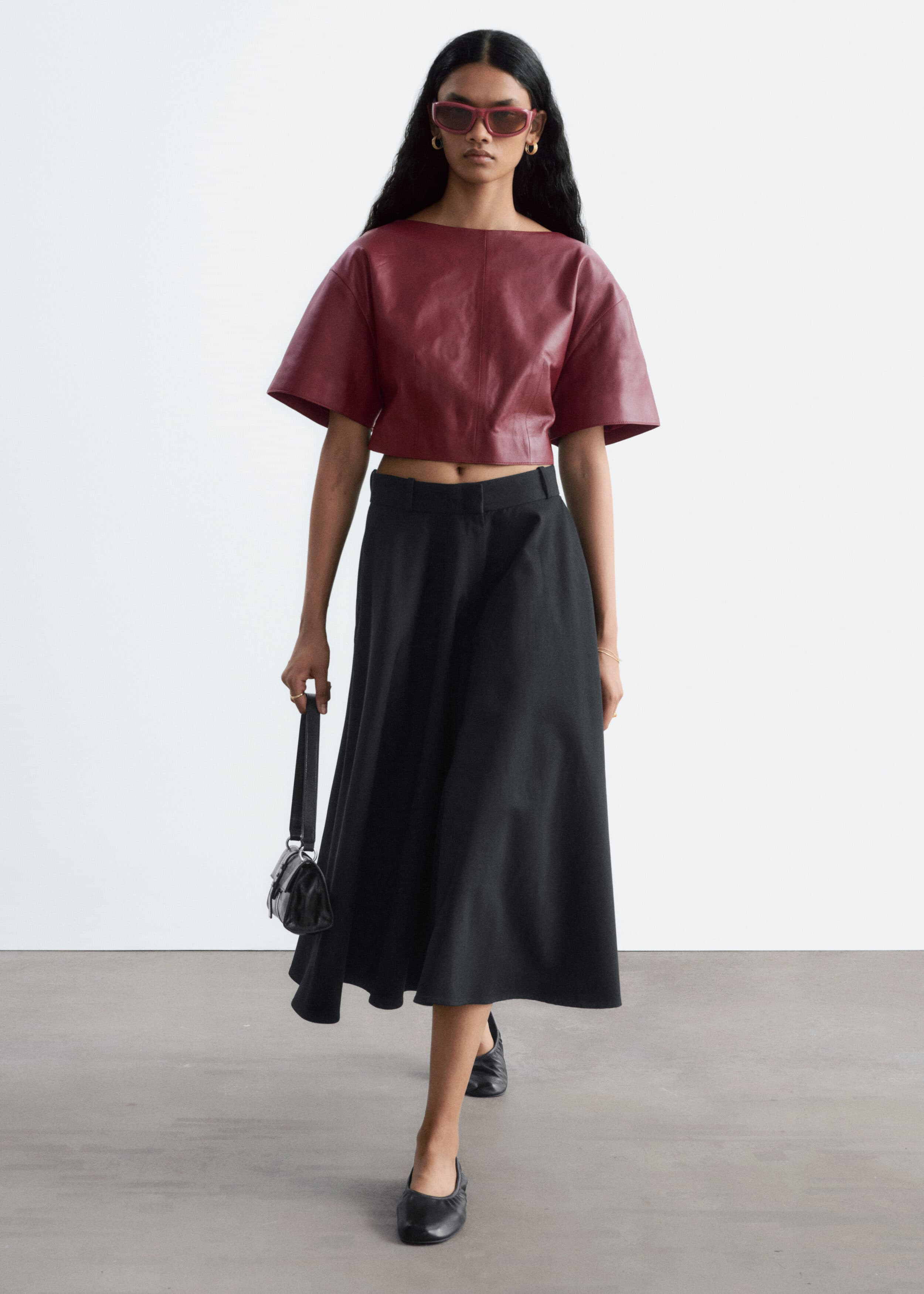 Tie-Back Leather Top - Dark Red