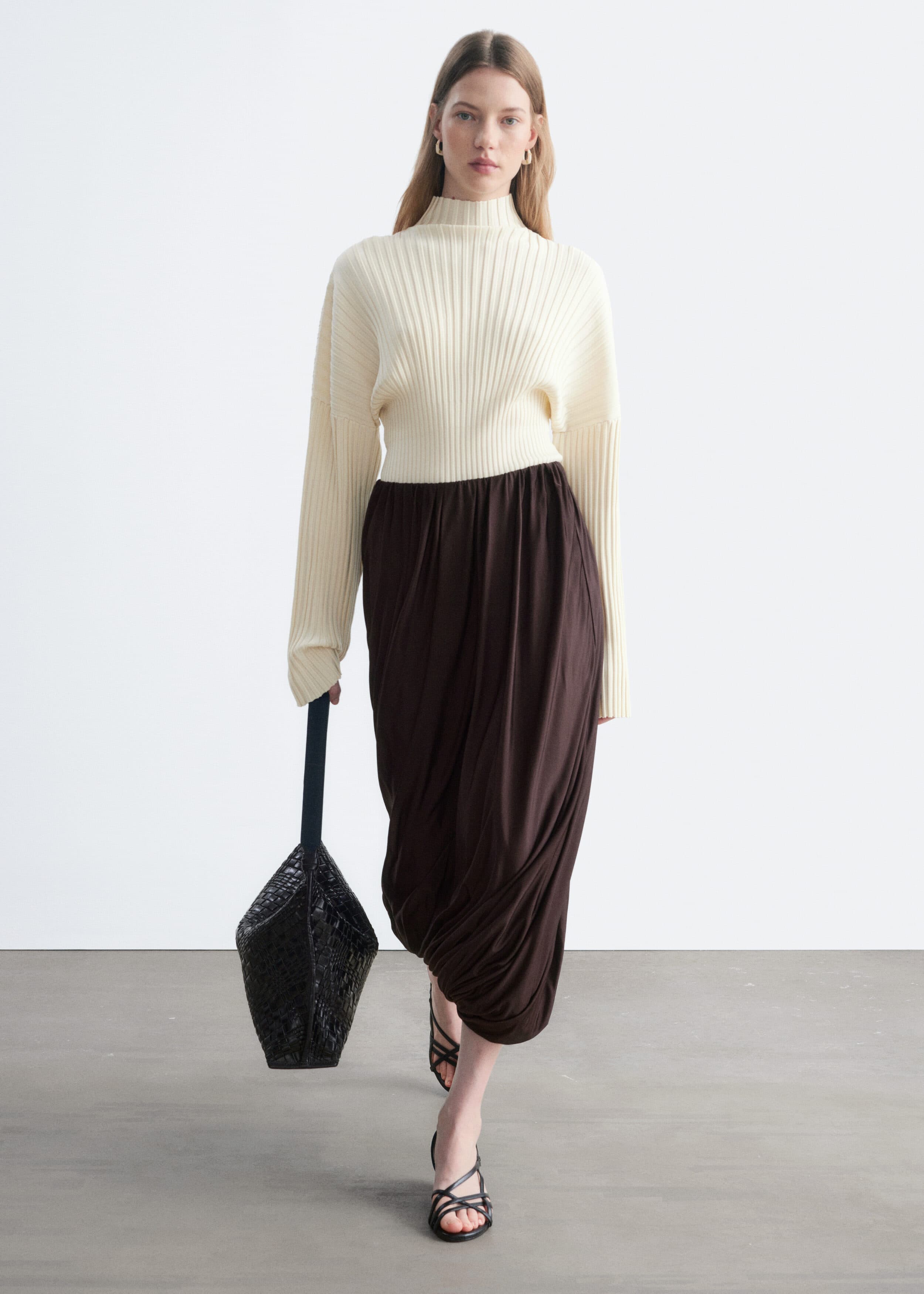 Twisted Drape Balloon Skirt - Dark Brown