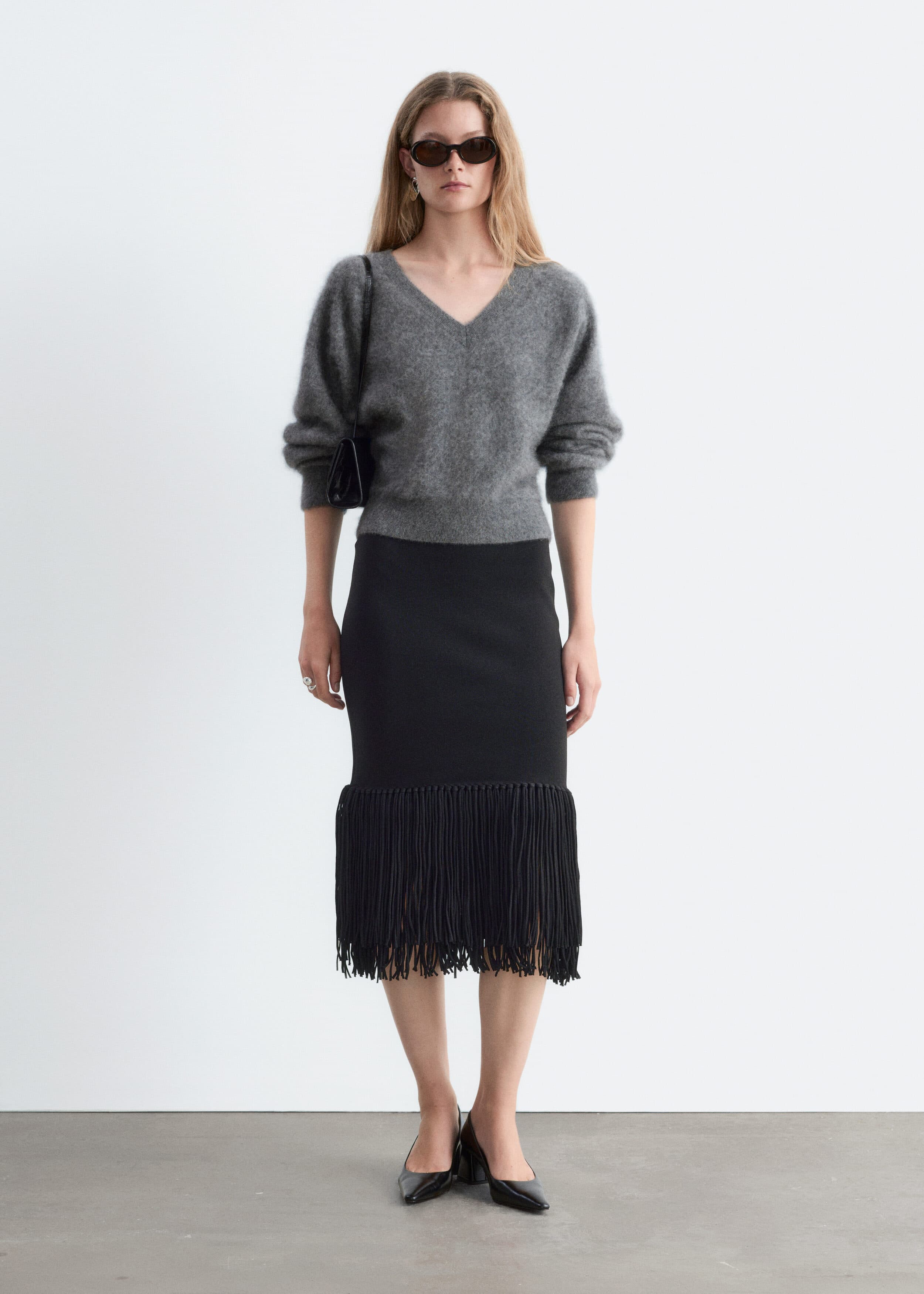 Fringed Midi Skirt - Black